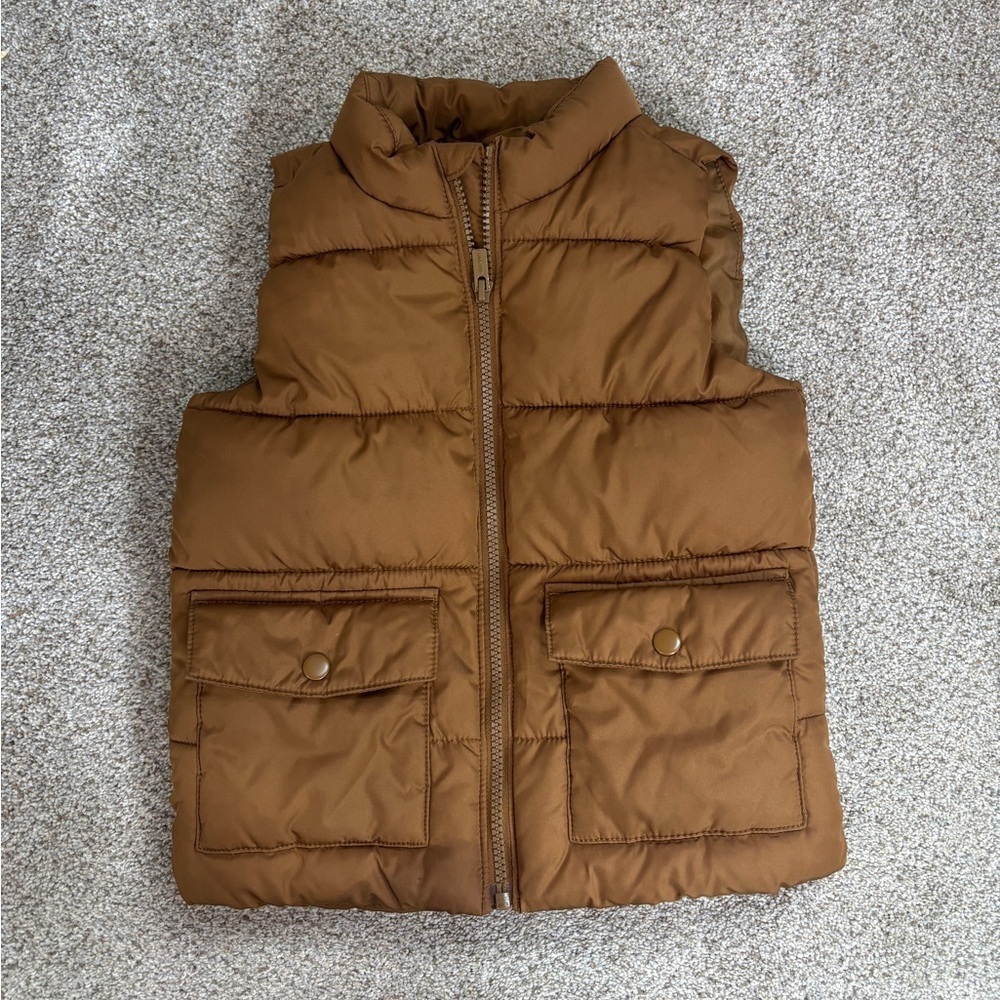 Old Navy 5T Puffer Vest Fall Color Mustard Tan Family Pictures Thanksgiving